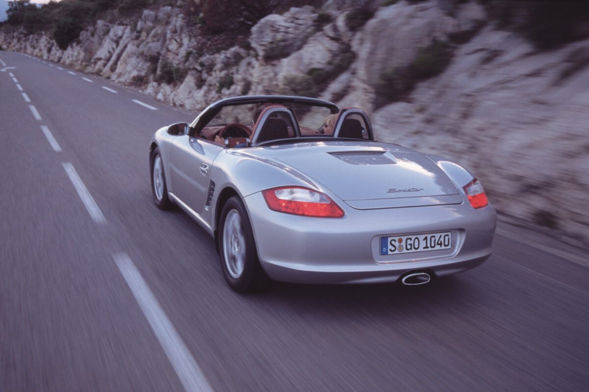 2005 Porsche Boxster on the road rear view