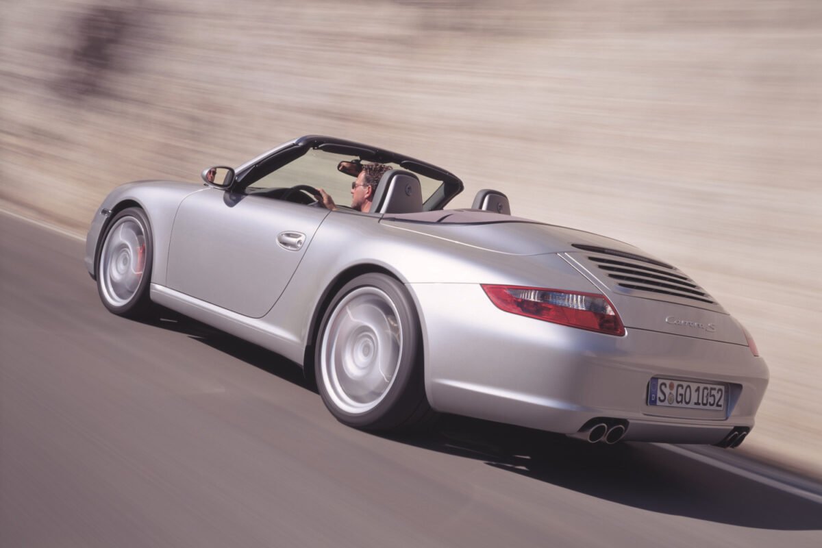 2006 Porsche 911 Carrera S Cabiolet on the road rear view