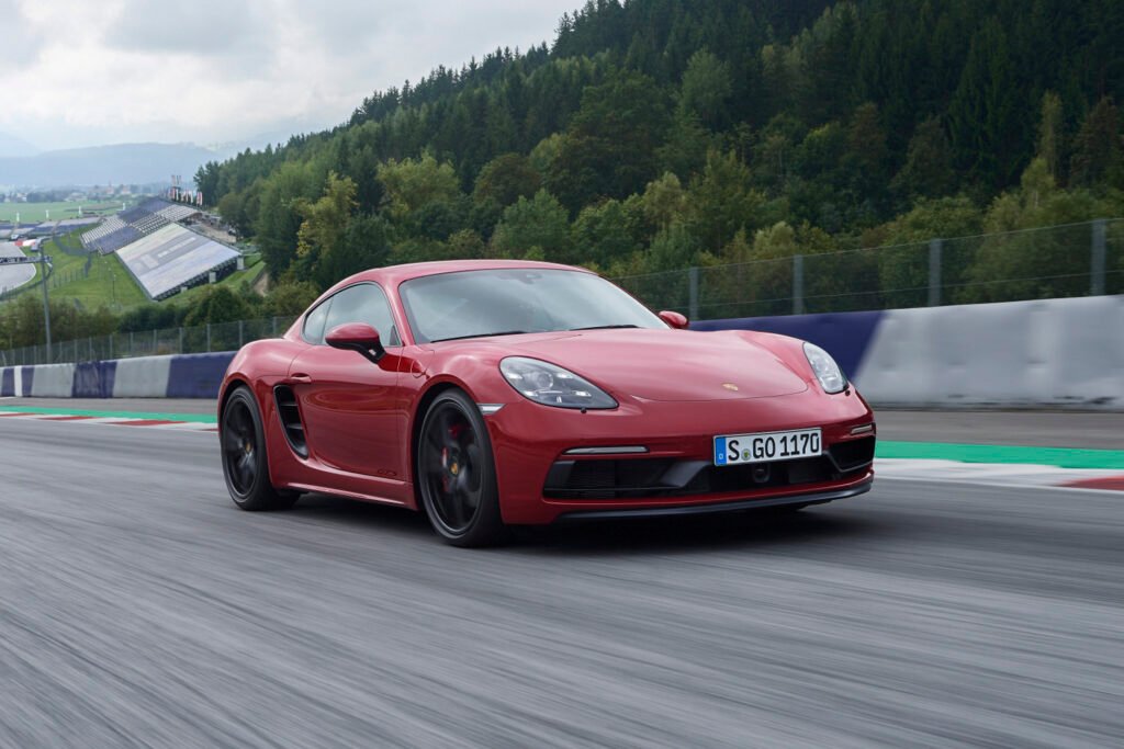 2018 Porsche 718 Cayman GTS on the track front