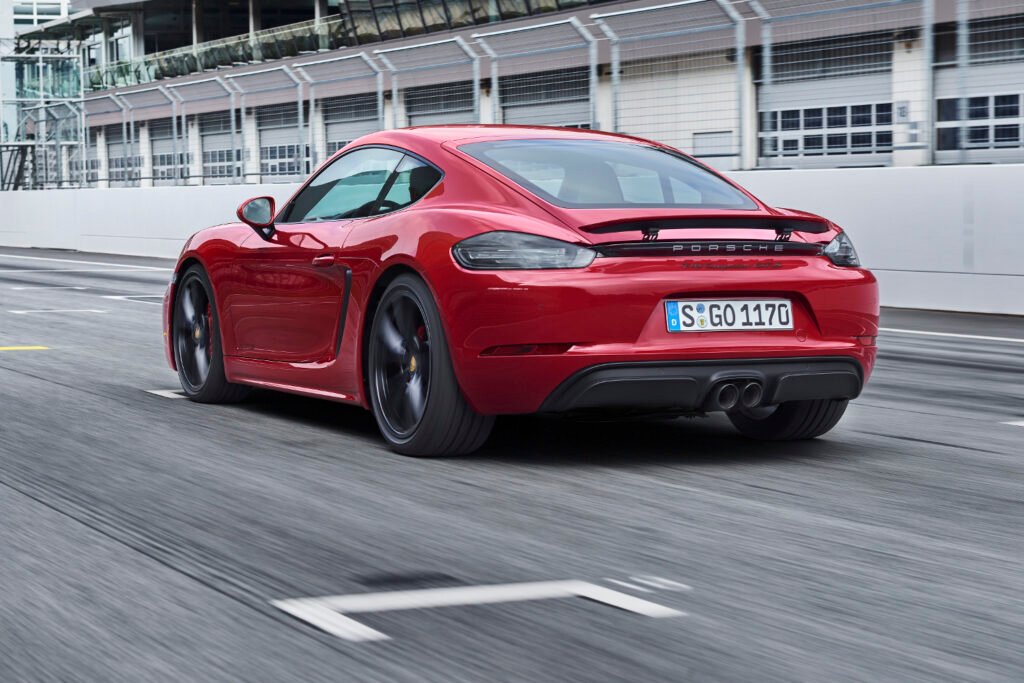 2018 Porsche 718 Cayman GTS on the track rear