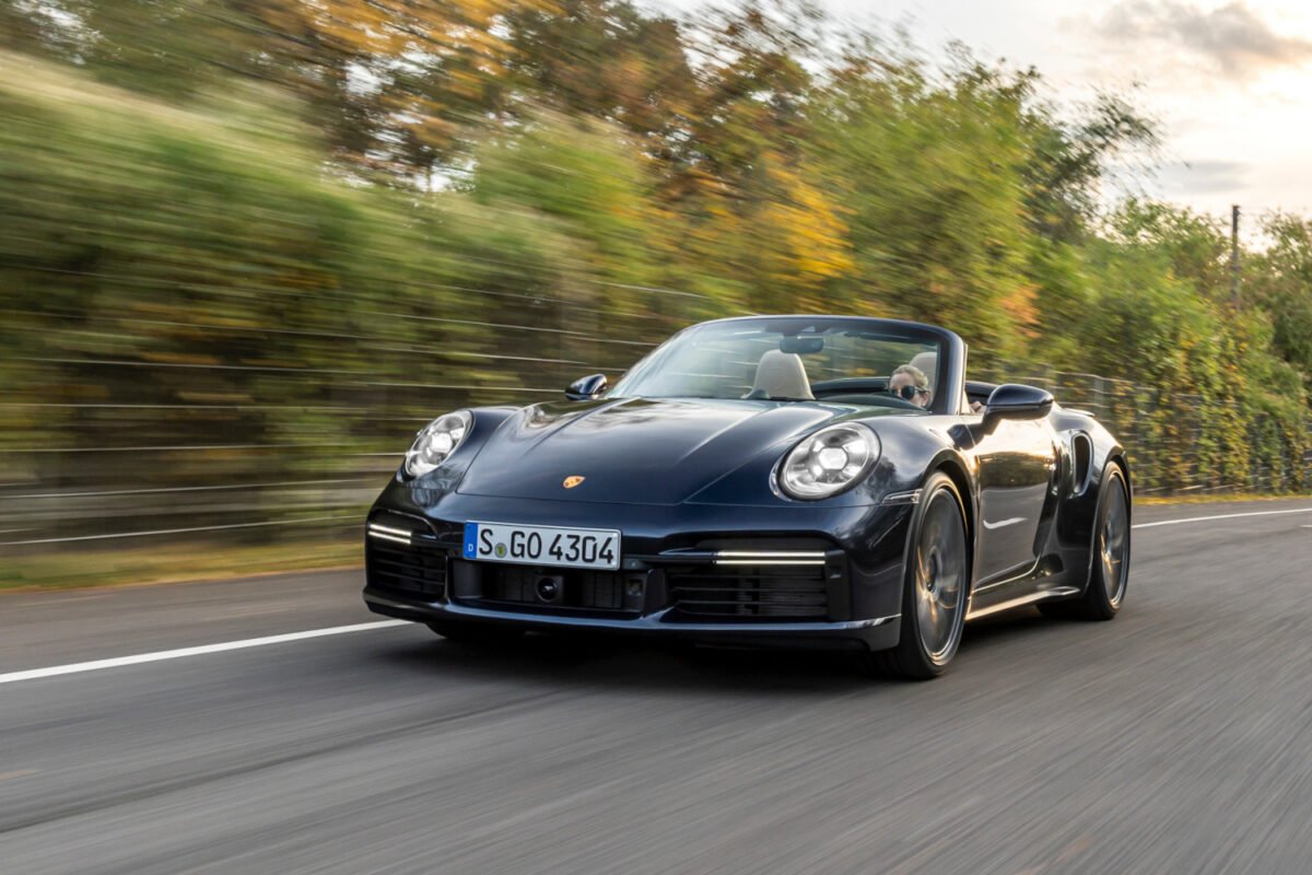 2021 Porsche 911 Turbo Cabriolet on the road front