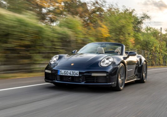 2021 Porsche 911 Turbo Cabriolet on the road front