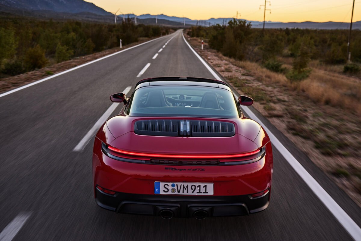 2025 Porsche 911 Targa 4 GTS on the road rear view