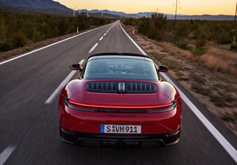 2025 Porsche 911 Targa 4 GTS on the road rear view